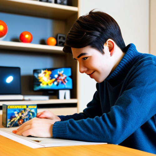 Home 7 A professional image of a young adult male collector, fully clothed in a modest, professional sweater and jeans, seated at a clean, modern desk. He is carefully opening a new, rectangular box containing a high-quality anime figure, his expression one of calm excitement and focused anticipation. In the background, illuminated shelves display a curated collection of other anime figures, visible but slightly out of focus. The room is tidy and features soft, natural daylight, creating a pleasant, professional ambiance. professional photography, ultra detailed, photorealistic, cinematic lighting, perfect anatomy, correct proportions, well-formed hands, proper finger count, natural body proportions, safe for work, appropriate content, fully clothed, modest clothing, family-friendly.