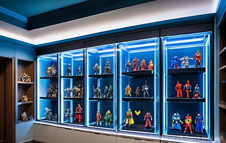 피규어 전용 보호 필름 사용법 - **Prompt 1: The Pristine Collection Display**
"A wide-angle, high-resolution shot of a dedicated...
