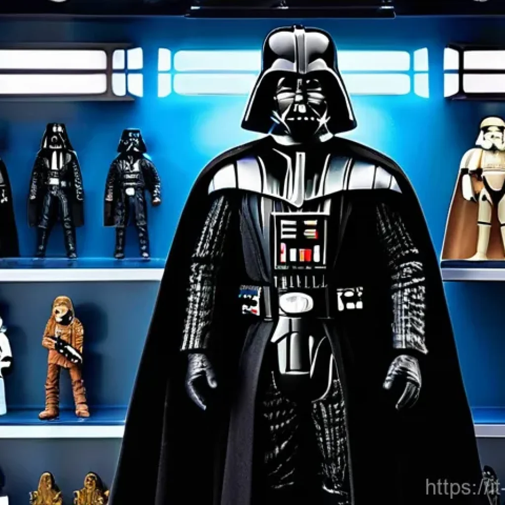 스타워즈 피규어 수집 가이드 - A meticulously arranged display cabinet showcasing the evolution of Star Wars action figures. On one...
