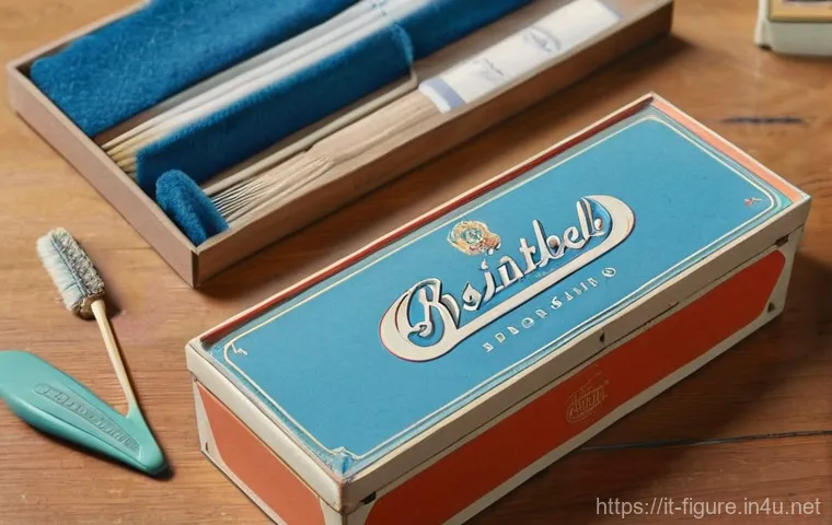 피규어 포장지 및 박스 보존법 - **Prompt:** A close-up, high-angle shot of a collector's hands meticulously cleaning a vintage Europ...